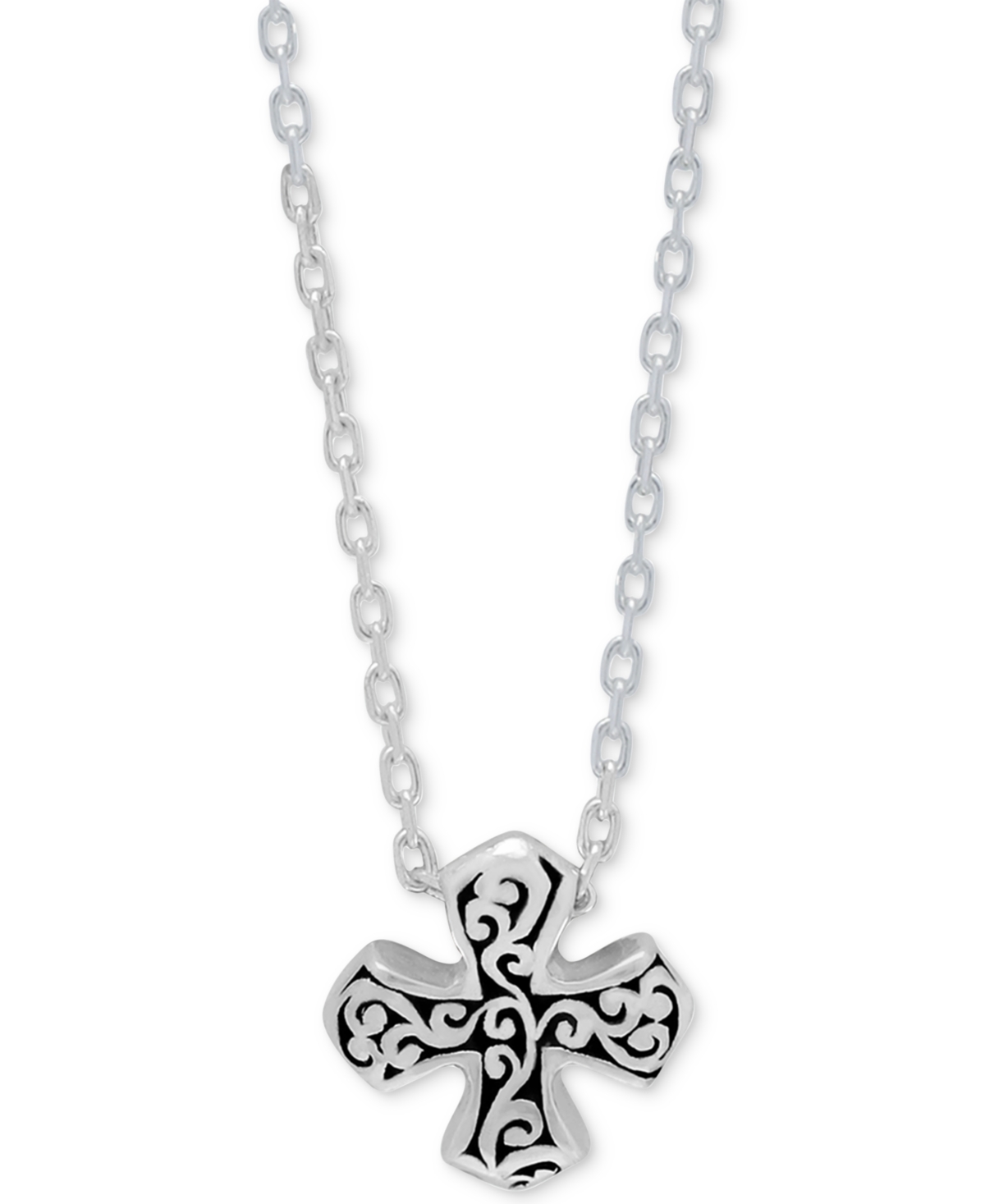 Filigree Maltese Cross Pendant Necklace in Sterling Silver, 18" + 2" extender - Silver