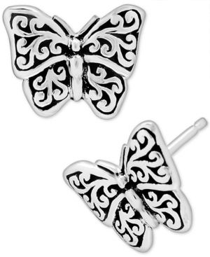 Lois Hill Filigree Butterfly Stud Earrings In Sterling Silver