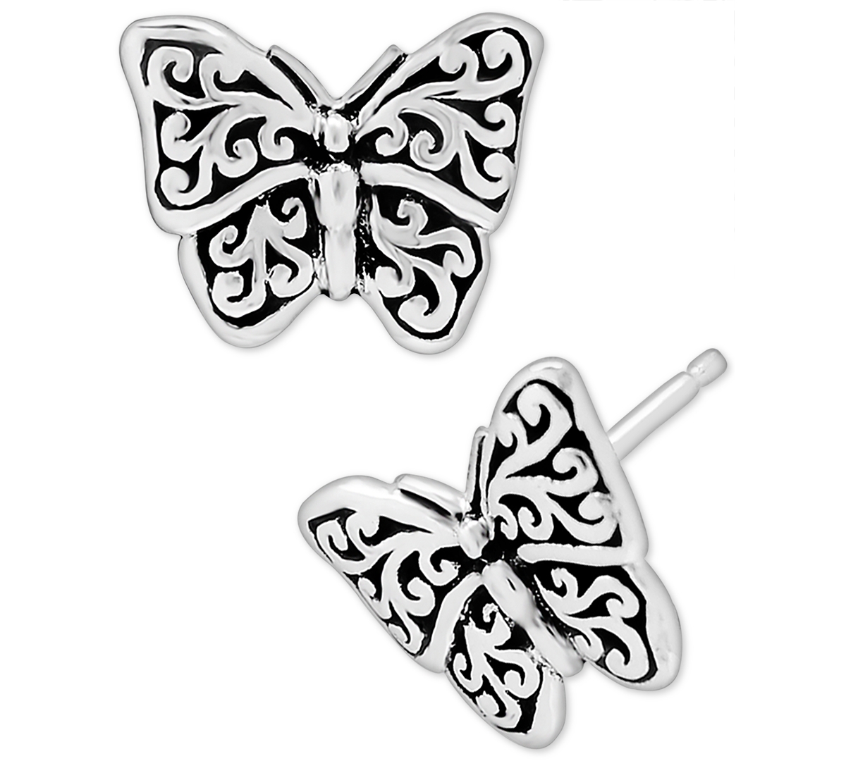Filigree Butterfly Stud Earrings in Sterling Silver - Silver