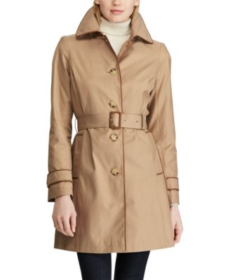 ralph lauren faux leather trim trench coat