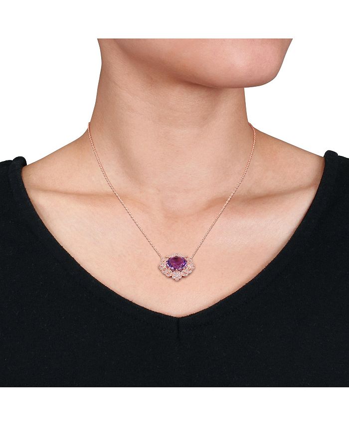 Macy's - Amethyst (4 ct. t.w.) and Diamond (1/5 ct. t.w.) Floral Vintage Necklace in 14k Rose Gold