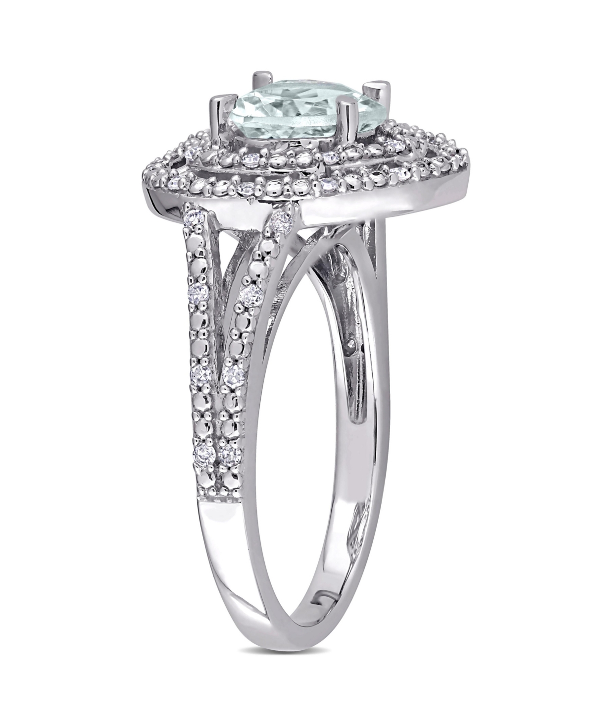 (1 1/2 ct. t.w.) and Diamond (1/5 ct. t.w.) Halo Heart Ring in 10k White Gold - Aquamarine