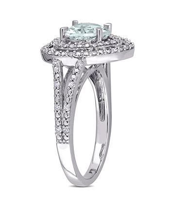 Macy's - Aquamarine (1 1/2 ct. t.w.) and Diamond (1/5 ct. t.w.) Halo Heart Ring in 10k White Gold