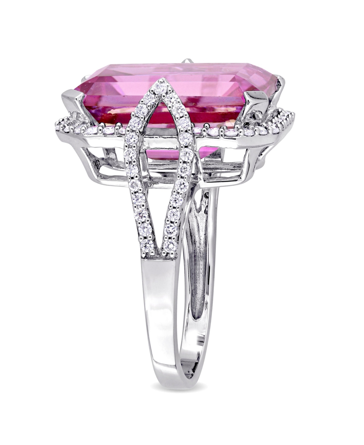 Macy's Pink Topaz (14 1/2 Ct. T.w.) And Diamond (1/2 Ct. T.w.) Ring In 14k White Gold In Pink Topaz