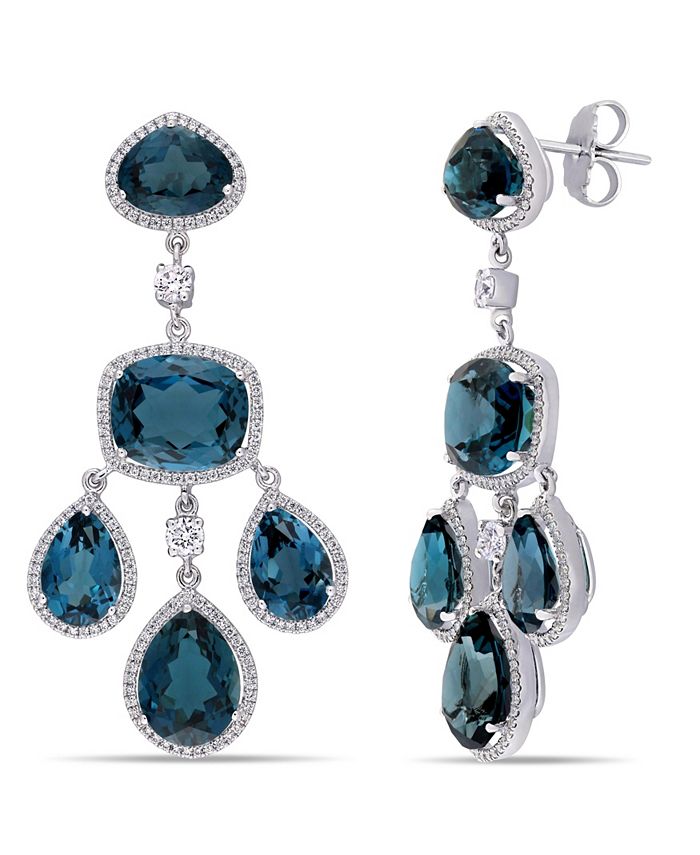 Macy's - Blue Topaz (55 ct. t.w.) and Diamond (1 7/8 ct. t.w.) Geometric Dangle Earrings in 18k White Gold