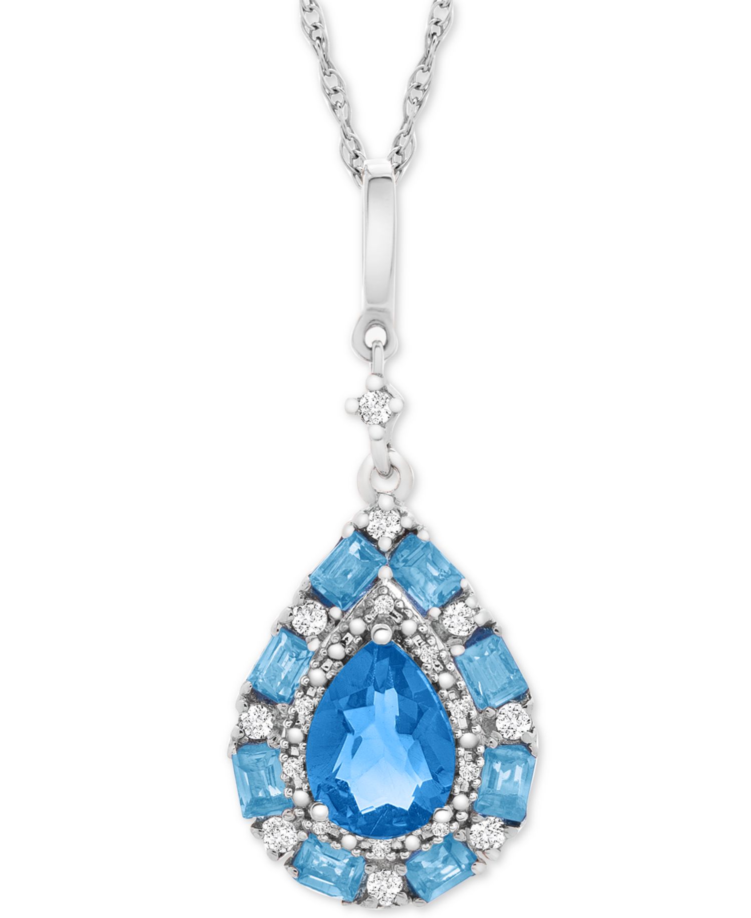 BLue Topaz (1-1/2 ct. t.w.) and White Topaz (1/6 ct. t.w.) Teardrop 18" Pendant Necklace (1 ct. t.w.) in Sterling Silver