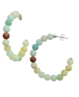 Genuine Stone Bead Hoops in Silver Plate, 1 3/4"