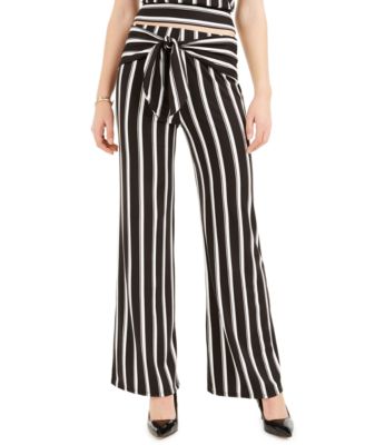 striped tie front pants