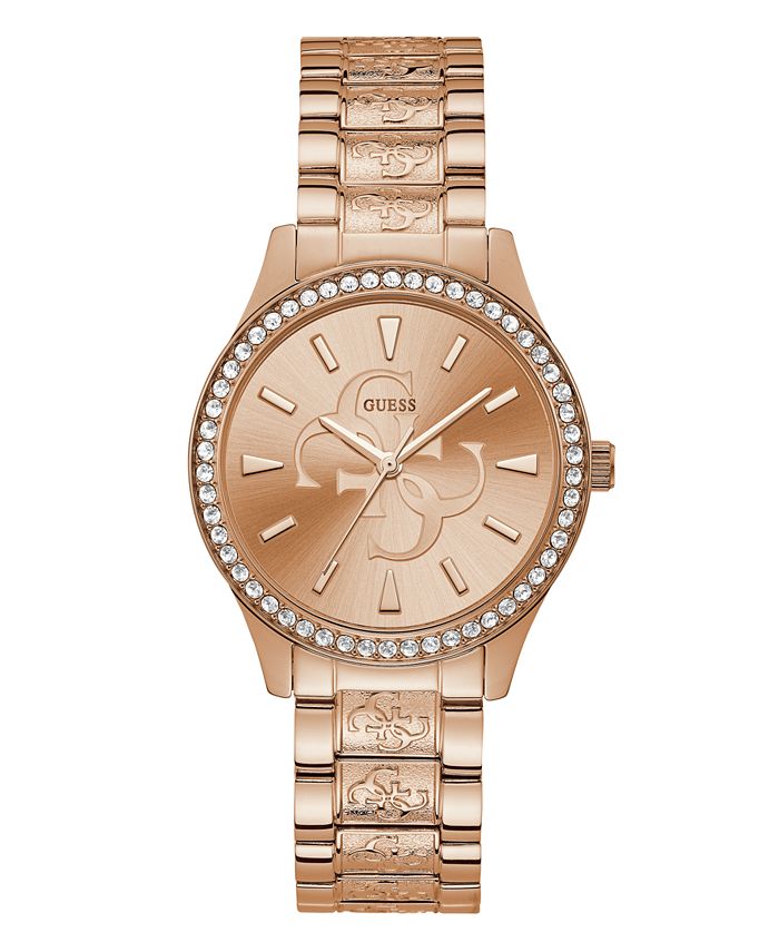 GUESS Women's Rose Gold-Tone Crystal Logo Watch, & Reviews - Macy's