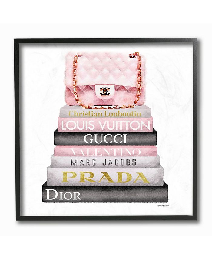 The Stupell Home Decor Collection Watercolor High Fashion Bookstack Padded Pink Bag Wall Art