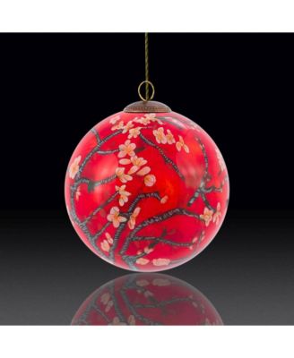 La Pastiche by Overstockart Branches of An Almond Tree in Blossom, Red Hand Painted Glass Ornament by Vincent Van Gogh, 3.5" x 3.5", 3.5" x 3.5"