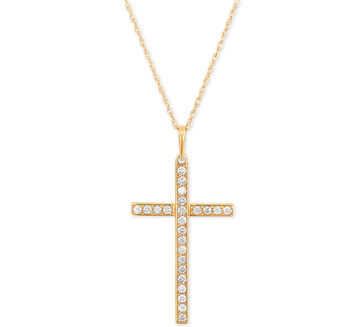Shop Macy's Diamond Cross 18" Pendant Necklace (1/4 Ct. T.w.) In 10k Gold
