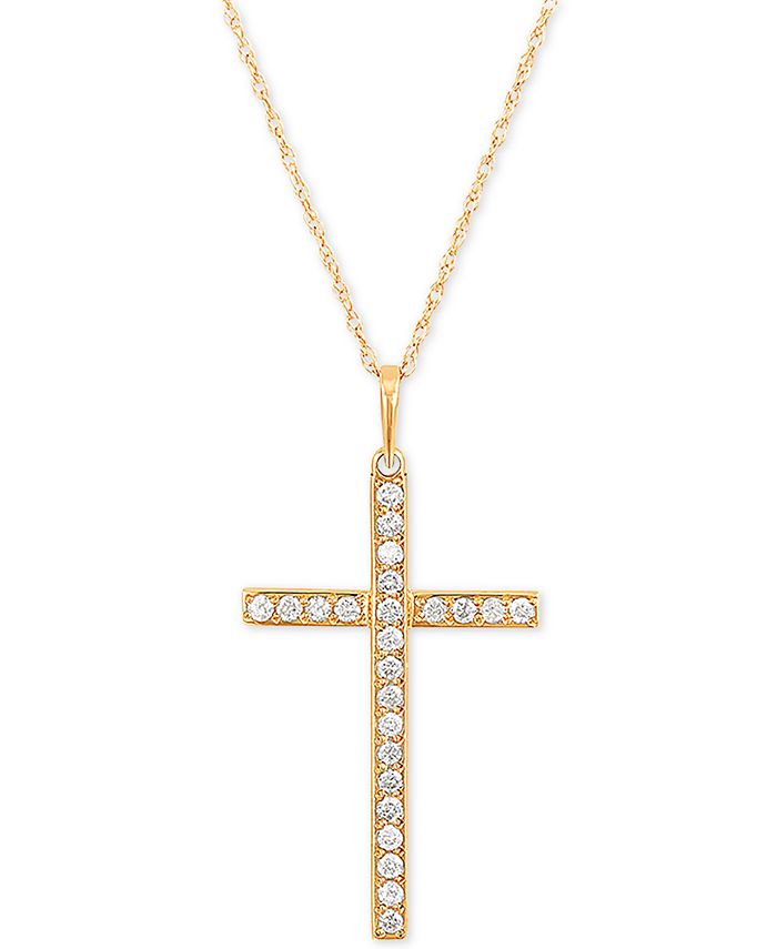 Macy's - Diamond Cross 18" Pendant Necklace (1/4 ct. t.w.) in 10k Gold