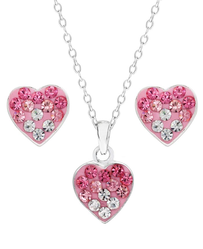 Rhona Sutton - Children's Ombre Crystal Heart Pendant Necklace Stud Earrings Set in Sterling Silver