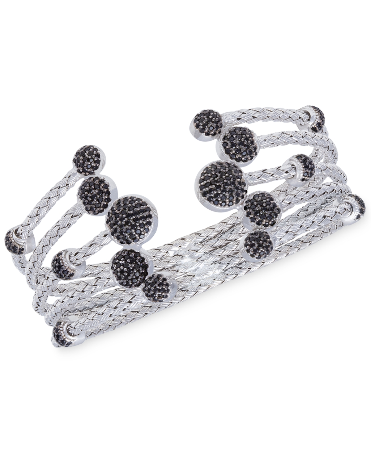 5 Row Crystal Dome Cuff Bangle in Sterling Silver - Black
