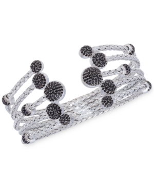 Rhona Sutton 5 Row Crystal Dome Cuff Bangle In Sterling Silver In Black