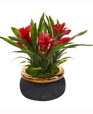 Nearly Natural 11in Bromeliad Artificial Plant in Stoneware Planter