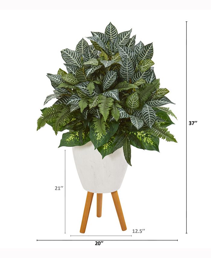 Nearly Natural 37in. Mixed Greens Artificial Plant in White Planter