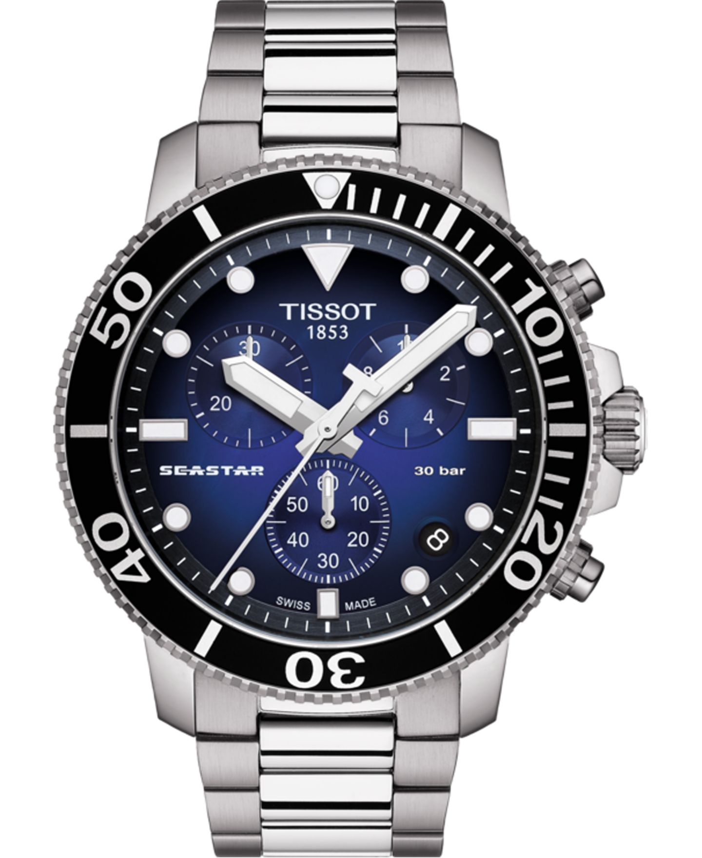 Мужские часы Tissot Swiss Chronograph Seastar 1000 Gray Stainless Steel Bracelet Diver Watch 45.5mm — фото 1