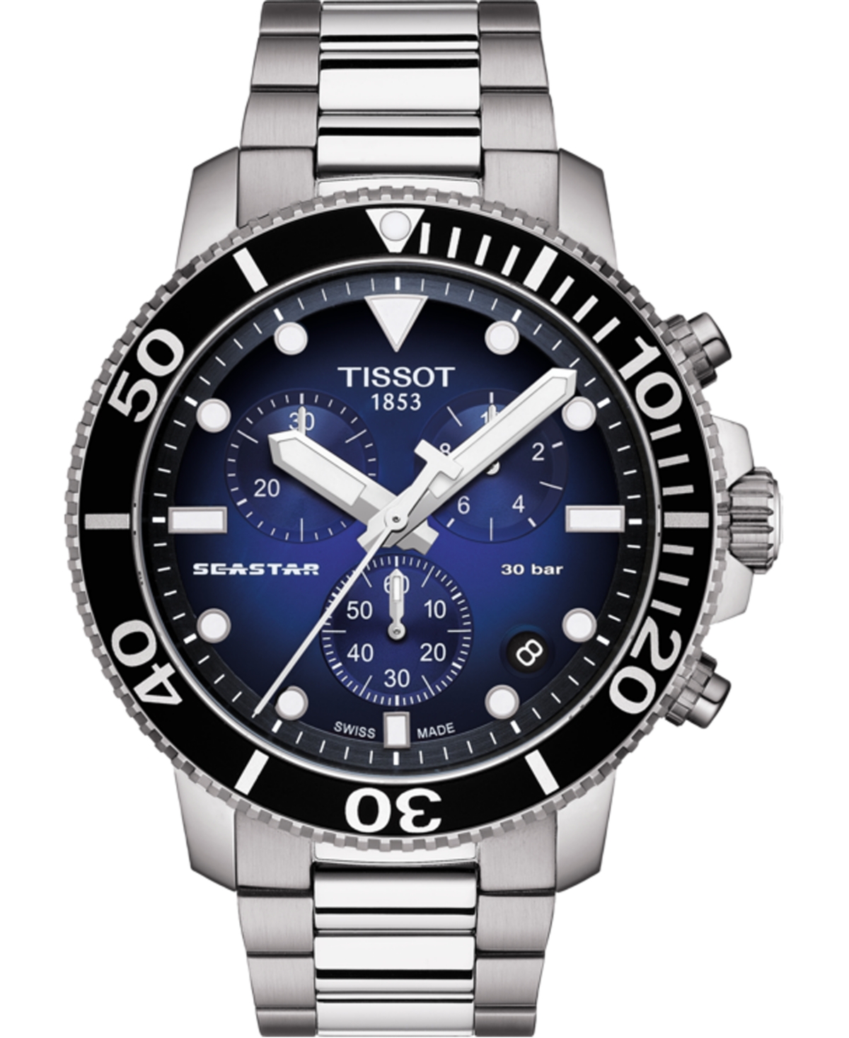 Men's Swiss Chronograph Seastar 1000 Gray Stainless Steel Bracelet Diver Watch 45.5mm - Silver