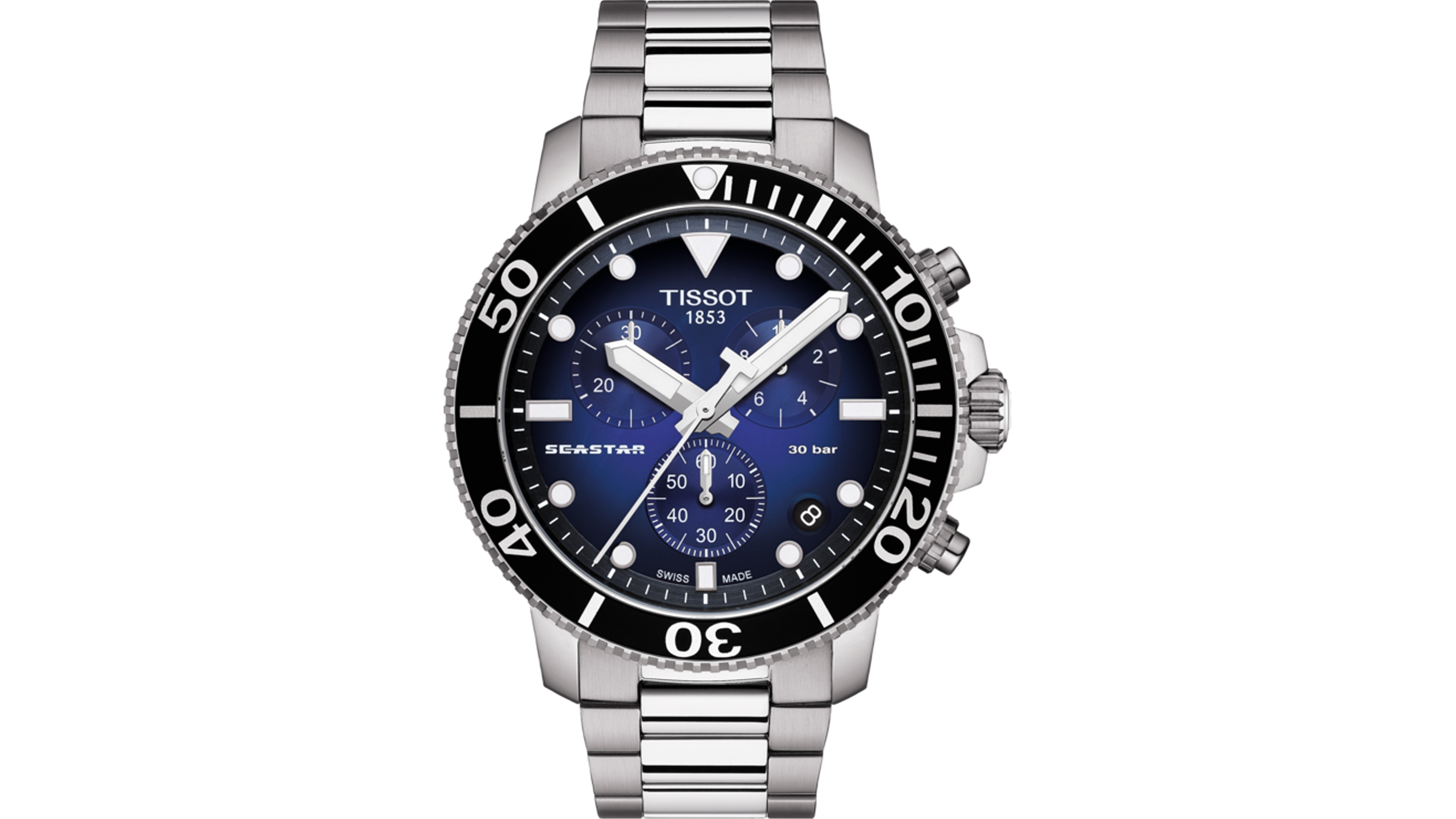 Tissot Men's Swiss Chronograph Seastar 1000 Gray Stainless Steel Bracelet Diver Watch 45.5mm