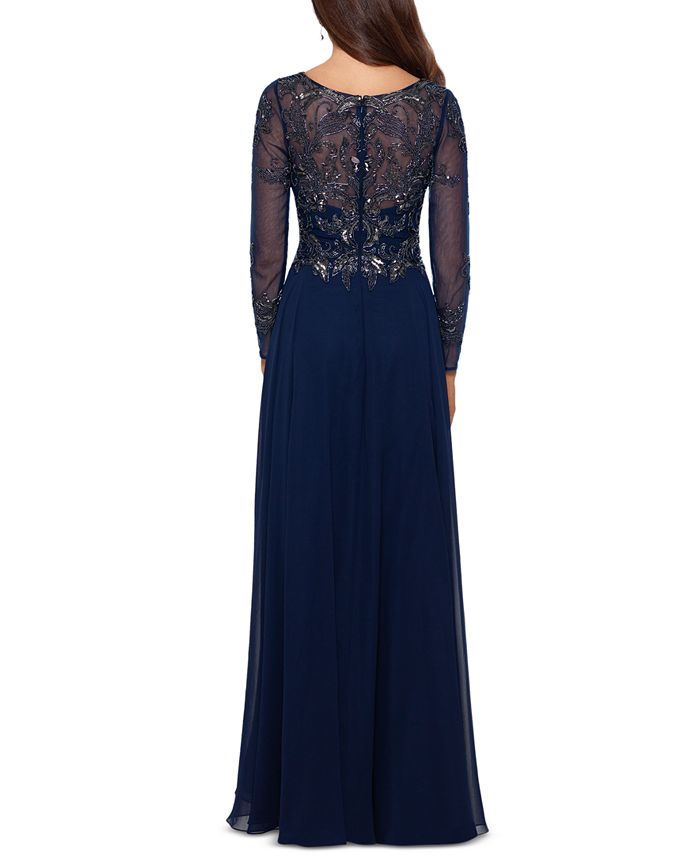 XSCAPE Women's Sequin Embellished Long Sleeve Chiffon Gown & Reviews ...