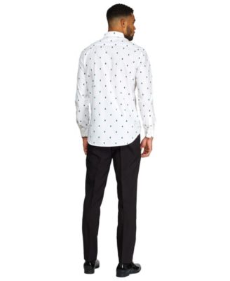 Men's Christmas Shirt - Festive Pine Tree Icons Button Up Dress Shirt - Slim Fit - White - Long sleeve