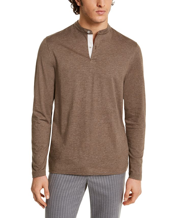 Tasso Elba Men's Banded Collar Long Sleeve Henley Shirt, Created for Macy's Macy's