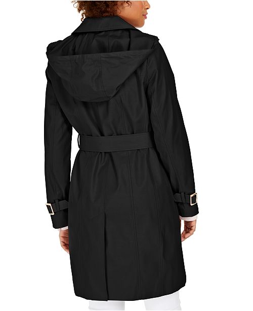 Michael Kors Belted Double-Breasted Water-Resistant Hooded Trench Coat ...