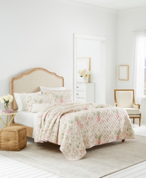 Laura Ashley Breezy Floral Reversible 3 Piece Quilt Set, Full/queen In Pink Green