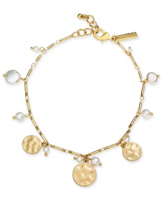 INC International Concepts - Gold-Tone Shaky Disc & Imitation Pearl Ankle Bracelet
