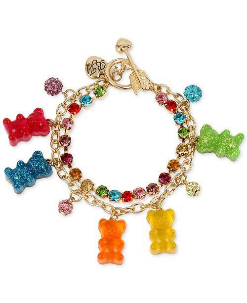 Betsey Johnson Gold Tone Crystal Gummy Bear Charm Bracelet Reviews Bracelets Jewelry Watches Macy S