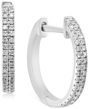 image of Effy Diamond Small Double Row Hoop Earrings (1/5 ct. t.w.) in Sterling Silver, 0.5