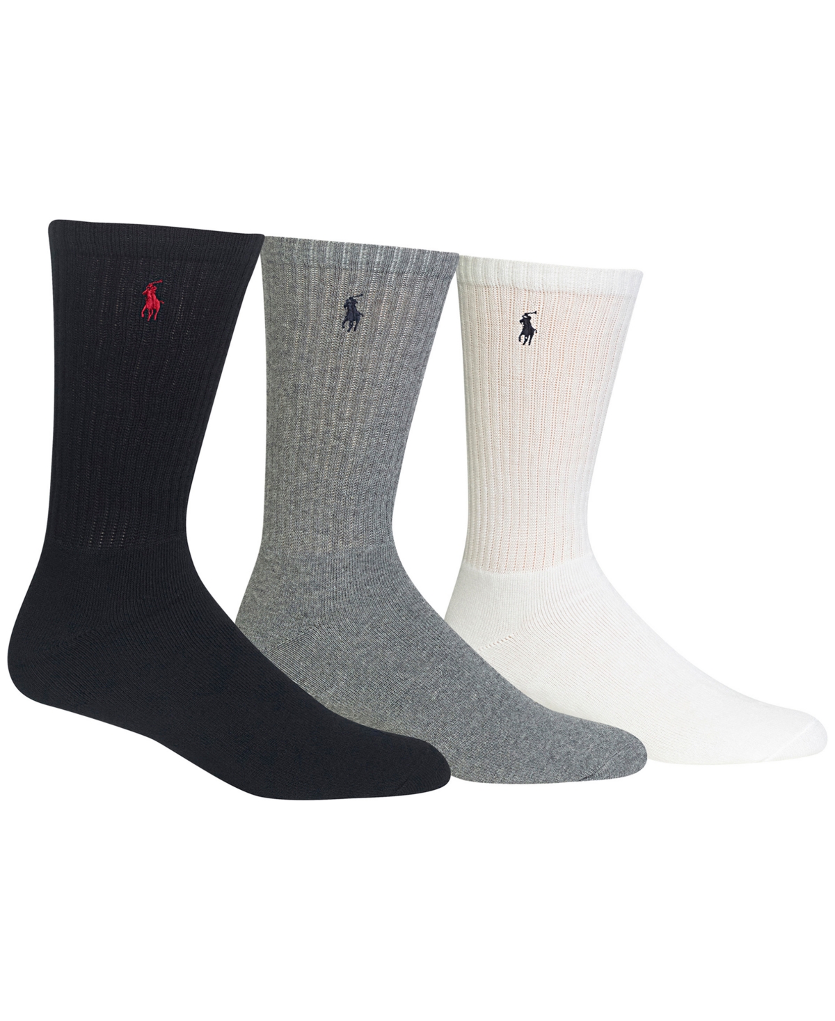 Polo Ralph Lauren Men's Socks, Extended Size Classic Athletic Crew 3 Pack In Black,grey,white