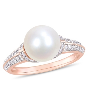 image of Freshwater Cultured Pearl (9-9.5mm) and Diamond (1/3 ct. t.w.) Ring in 10k Rose Gold