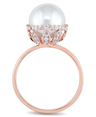Freshwater Cultured Pearl (9.5-10mm) and Diamond (1/4 ct. t.w.) Cocktail Ring in 14k Rose Gold