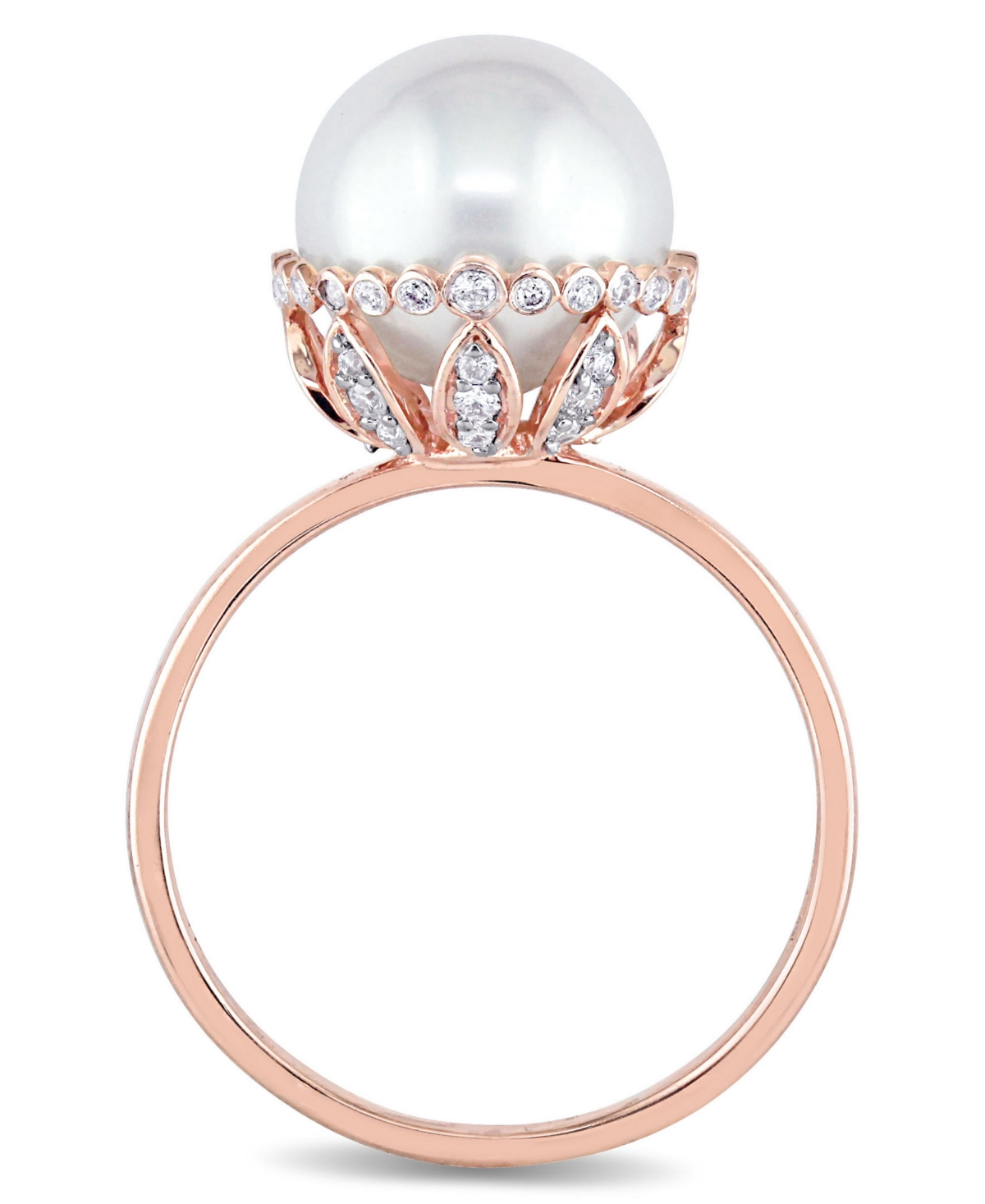 Freshwater Cultured Pearl (9.5-10mm) and Diamond (1/4 ct. t.w.) Cocktail Ring in 14kGold - Rose