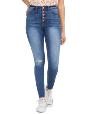image of Celebrity Pink Juniors- Curvy High Rise Ripped Button-Fly Skinny Jeans