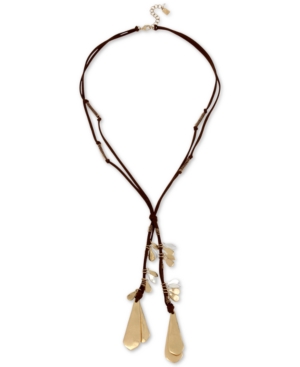 image of Robert Lee Morris Soho Two-Tone Sculptural Curved & Suede Y-Shaped Necklace, 23