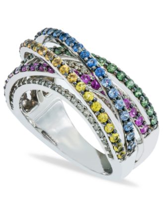 Macy's - Multi- Sapphire (2-1/2  ct. t.w.) and Diamond (1/6  ct. t.w.) Ring Set in Sterling Silver
