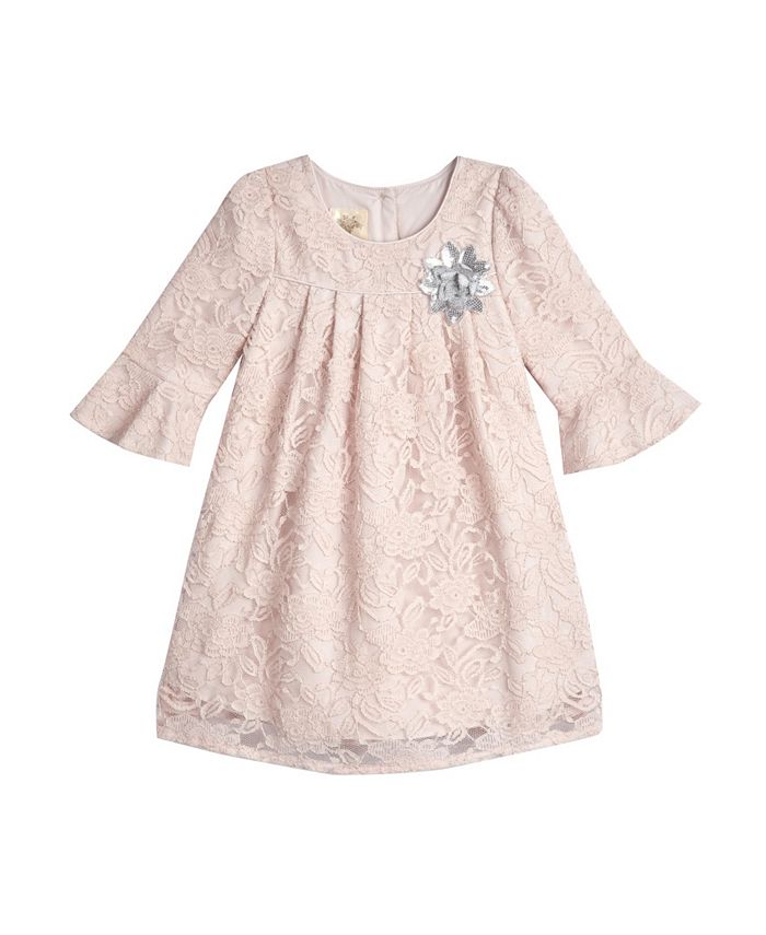 Laura Ashley Baby Girls London 3 4 Bell Sleeve Lace Overlay Dress