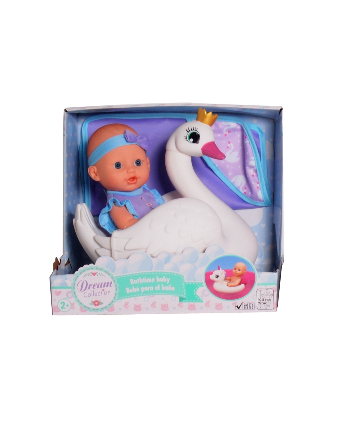 Redbox Dream Collection 10" Pretend Play Bath Time Baby Doll With Swan Float In Multi