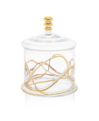 Vivid Glass Canister Jar With Lid - 14K Gold Swirl Design