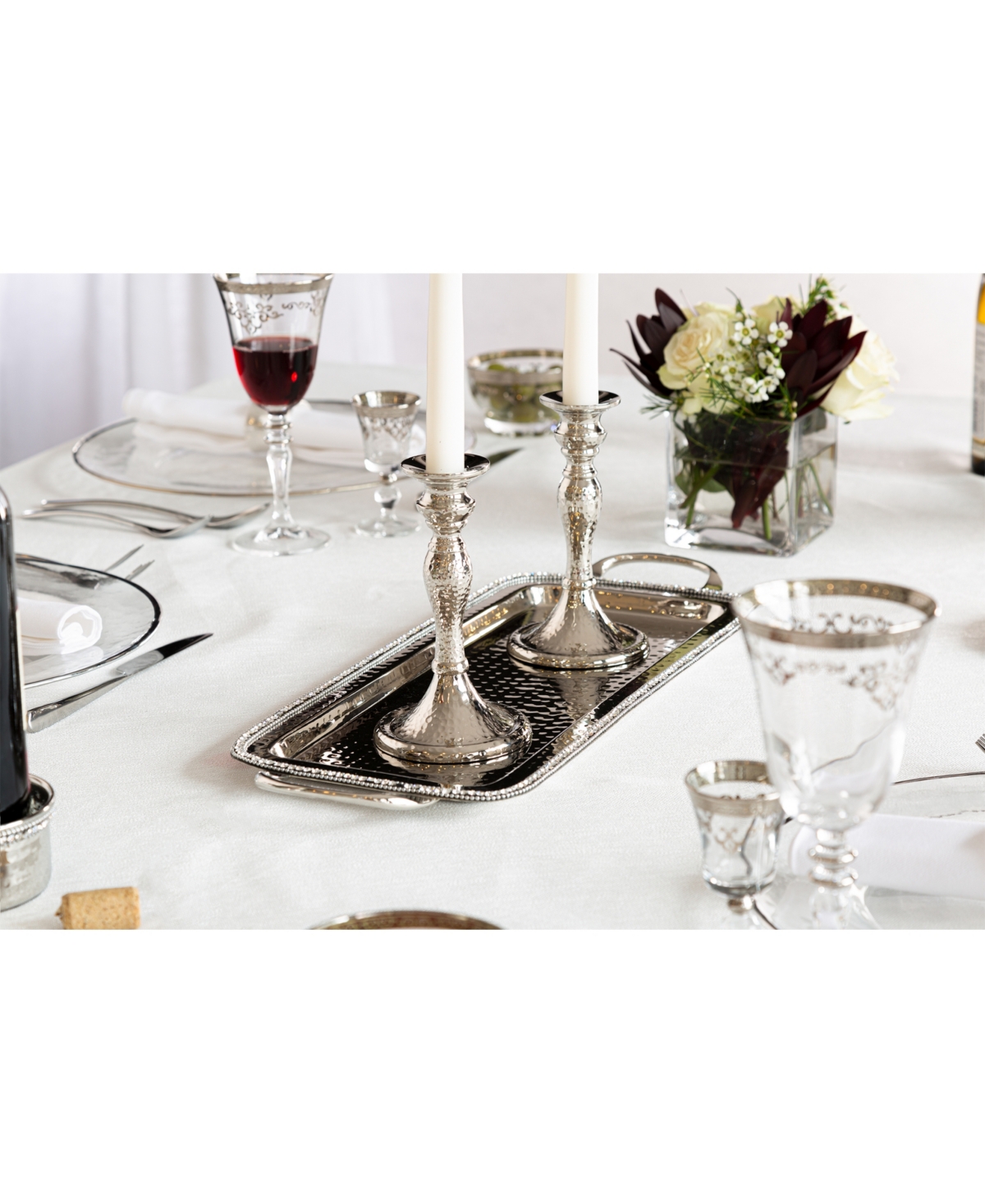 Classic Touch Stainless Steel Handled Serving Tray with Diamonds-20