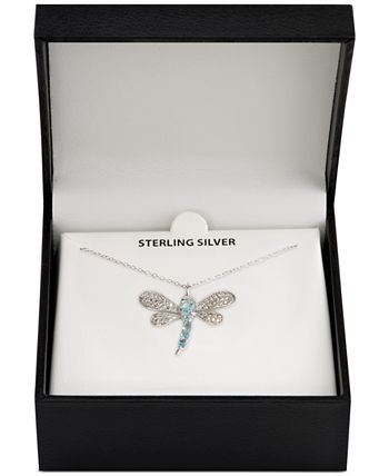Macy's - Blue Topaz (3/4 ct. t.w.) & Diamond Accent Dragonfly 18" Pendant Necklace in Sterling Silver