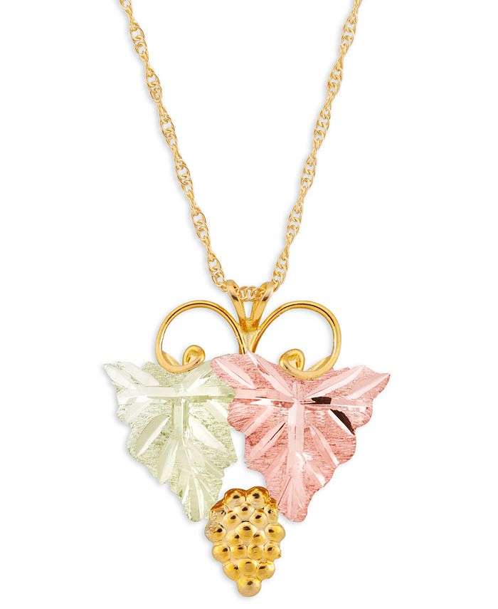 Black Hills Gold - Grape and Leaf Pendant in 10k Yellow Gold with 12k Rose and Green Gold