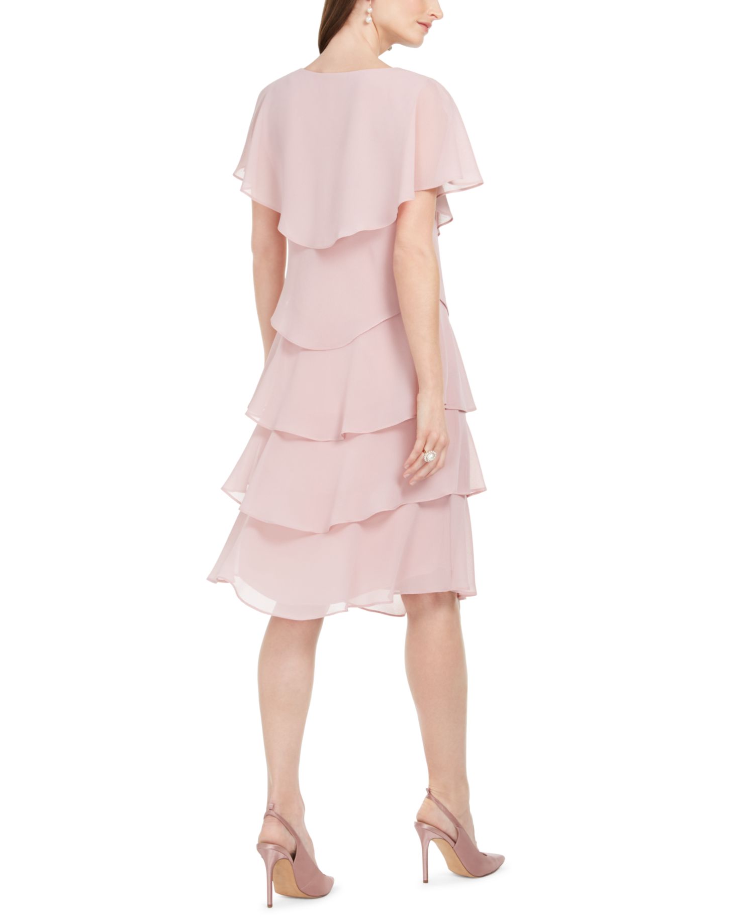 Tiered Rhinestone Capelet Dress