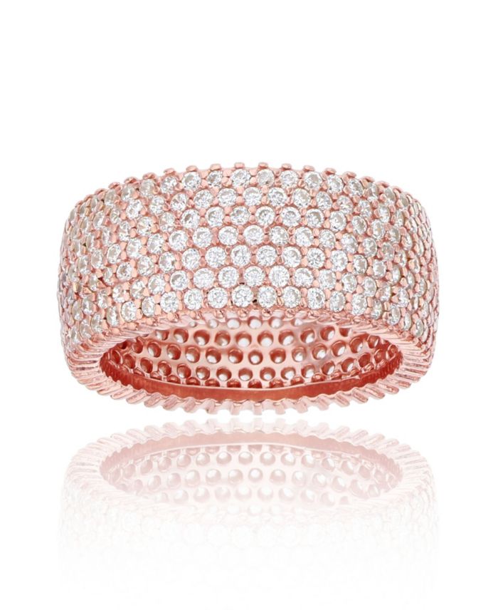 White Cubic Zirconia Micropave Multi Row Eternity Band in 14K Rose, 14K