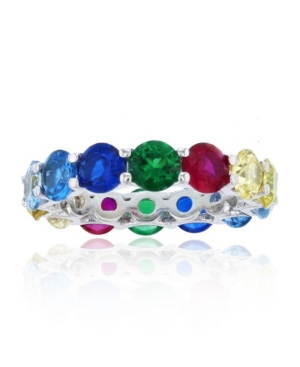 image of Rainbow Colored Cubic Zirconias Eternity Band in Rhodium Plated Sterling Silver