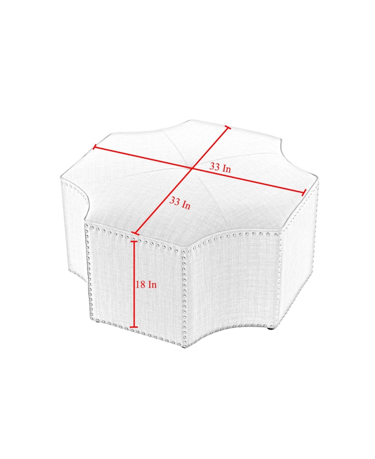 Nicole Miller Fiorella Upholstered Octagon Cocktail Ottoman with Nailhead Trim